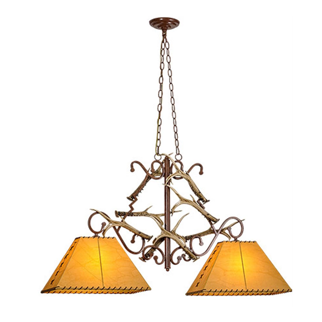 KXEcoLife E27 American country antler chandelier, retro faux sheepskin lampshade creative European lamps and lanterns, dining room lamp teahouse B&B table,100 * 82 25