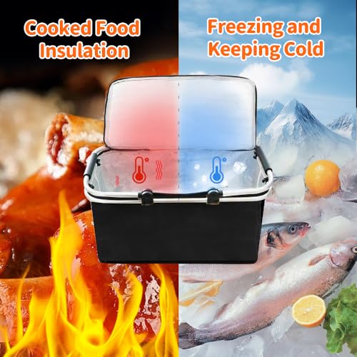 KBIBCK Einkaufskorb Kühltasche, 30L Kühlkorb Faltbar, Picknickkorb Groß, Leicht klappbar & kompakt, Mit Griff Lunchtasche Thermo Tasche für Büro Camping Picknick Reisen Einkaufen (Schwarz)