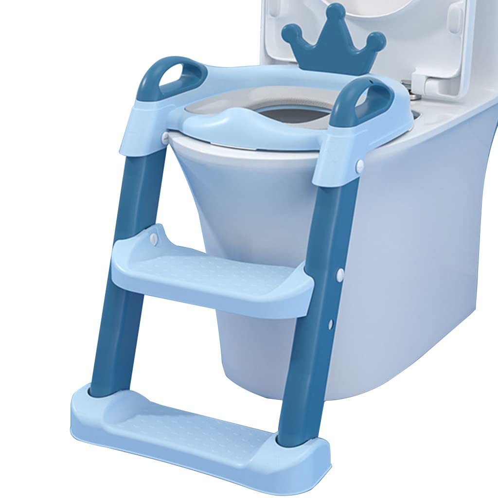 Potty Training Toilet with Step Cute Crown Potty with Ladder with Adjustable Backrest Folding Potty Chair for Girls