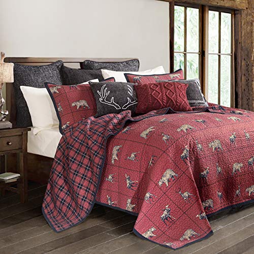 Image of Paseo Road Woodland Plaid Red Navy Full /Queen 3 Piece Reversible Quilt Set