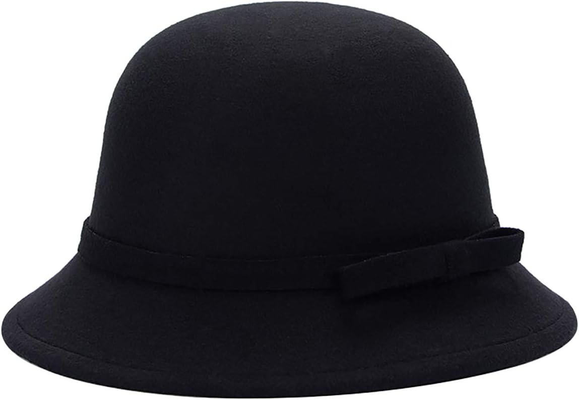 Women's Fedora Bowler Felt Bucket Hat Bucket Hat with Bowknot Cloche Derby Hats Wedding Church Hat