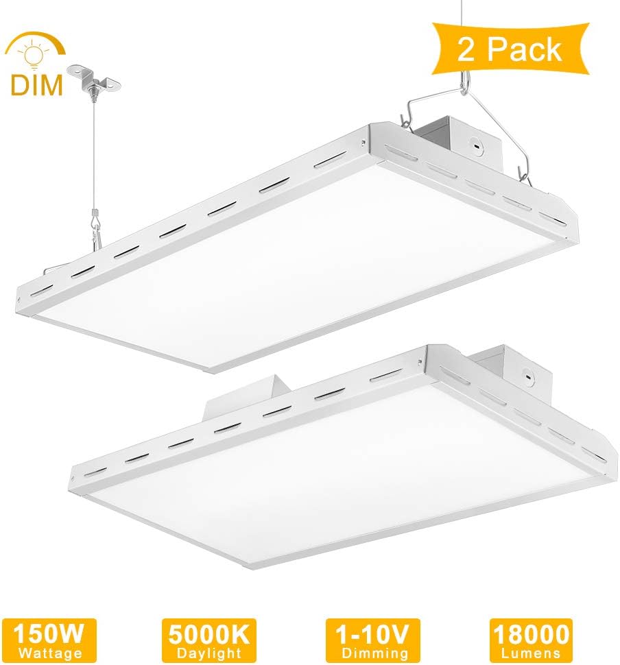 LIGHTDOT LED Linear High Bay Light 2FT, 150W (500W Eqv), 18000LM, 5000K Daylight, 1-10V Dimmable, Suspend Mounting. High Bay LED Shop Lights for Warehouse, Garage, Workbench, Supermarket (2 Pack）