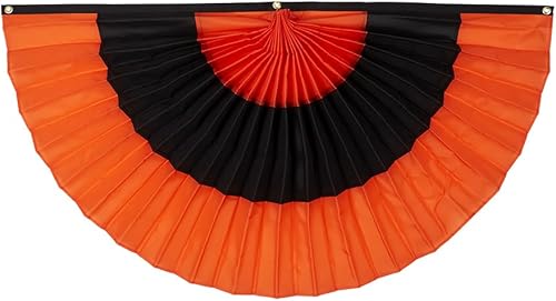 Banderines de algodón de Halloween de Old Glory Bunting. Bandera de abanico de 3 rayas totalmente cosidas, color naranja y negro, 1 x 1 12 pies.