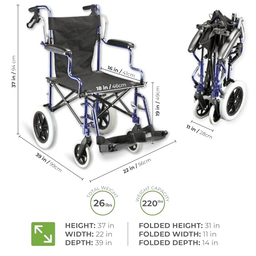 Lightweight Deluxe Folding Transit Travel Wheelchair in a Bag with handbrakes ECTR04 - 2