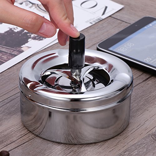 Cinzeiro de mesa WINOMO Push Down Cigarro com bandeja giratória cinza (Preto), Prata, 3.7 x 4.4inch