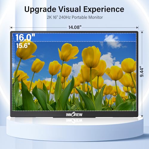 Image of InnoView 16 inch 240Hz Portable Monitor 2K 2560x1600 100% sRGB Portable Gaming Monitor Laptop Monitors Built-in Speakers 180 Adjustable Type-C HDMI Laptop Screen Extender for Surface Pro PS5 Switch Xbox