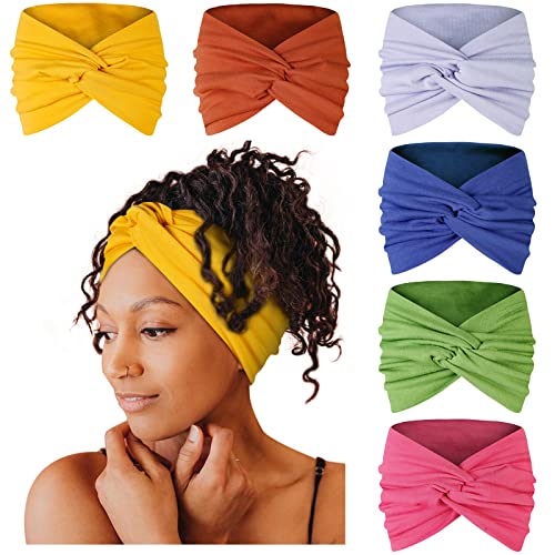 Image of Tobeffect 7'' Wide Headbands for Women, Extra Large Turban Headband Boho Hairband Cloth Thick Head Bands Hair Accessories, 6 Pack
