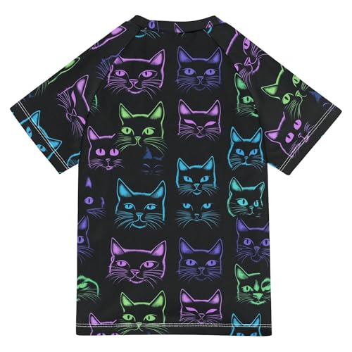 Cute Cat Silhouettes Girl Bathing Suit Sun Protection Sports Shirts Swimwear Beach Tops 3T2
