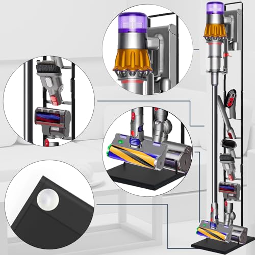 Image of Lasvea Vacuum Stand for V6, V7, V8, V9,V10, V11, V12, V15 Cordless Cleaners - Heavy Base Metal Bracket Holder Organizer with Trigger Lock, On /Off Control Clamp, Accessory & Attachment Storage
