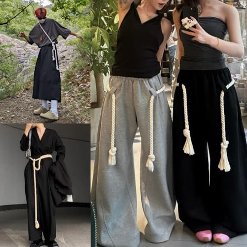 Extra-Long Braid Rope Belt for Women, Adjustable Boho Waist Belt with 2 Hooks, Woven Knot waist chain for Dress, Pant3
