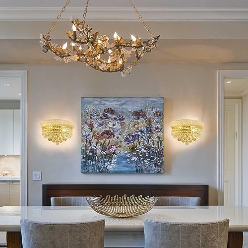 Image of 2-Lights Empire Crystal Wall Sconce Light for Living Room Dining Room Bathroom Vanity Mirrors Hallway Bedroom Closet Stairway (Gold)