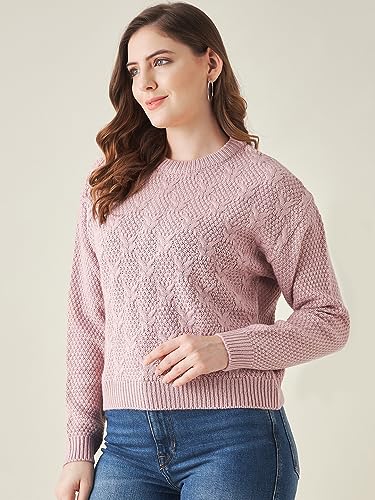 Image of Modeve Self Design Round Neck Casual Women Crop Top Sweater||Winterwear||