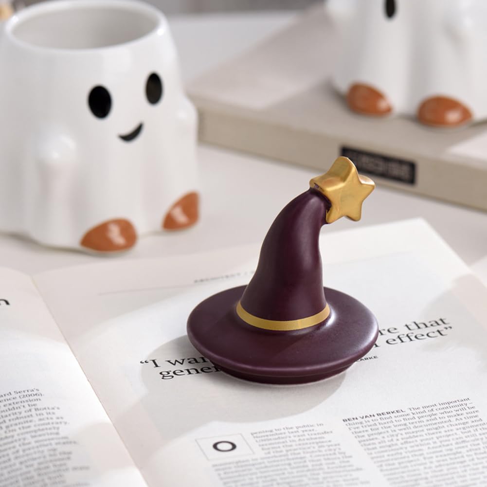 KKGUD Novelty Tea Cup, Ceramic 11oz Halloween Coffee Mug with Lid- Friendly Ghost (White), Friendly Ghost- White, Normal - Image 4