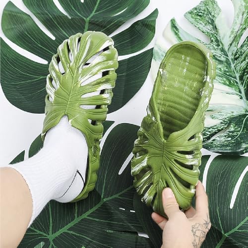 Monstera Slippers, Non-Slip Soft Lightweight Bathroom Slides, Quick Drying Breathable Beach Slides, VariegatedThick Sole Pillow Sandals for Women Men3