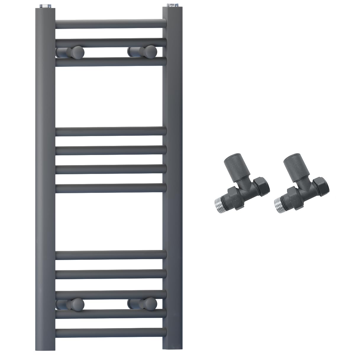 400mm Wide Straight Anthracite Grey Heated Bathroom Towel Rail Radiator With Valves For Central Heating UK (With Straight Valves, 400 x 700 mm (h))