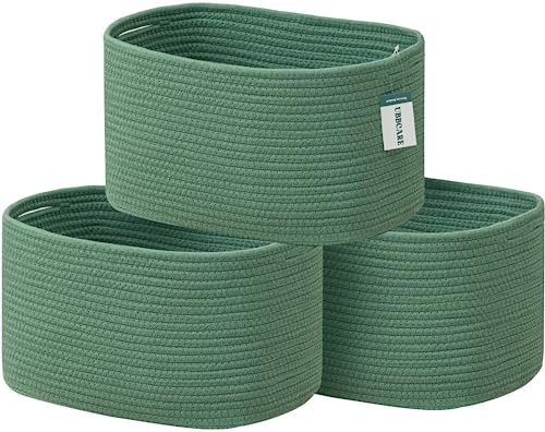 Image of UBBCARE 3-Pack Woven Rope Shelf Baskets - 15x10x9in Decorative Storage Basket for Toys, Kids Playroom, Closet Organization & Cube Storage Organizer | Gift Basket Empty, Green