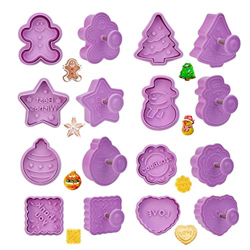 Juego de 8 cortadores de galletas de Navidad, moldes de plástico para galletas y chocolate, divertidas formas de sello para niños, ideal para hornear en vacaciones