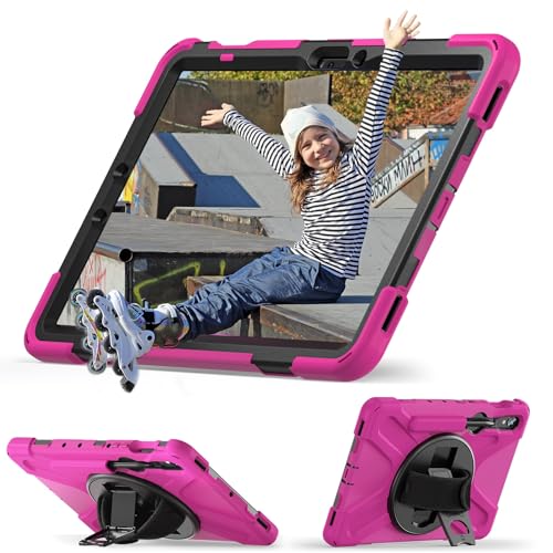 Coque antichoc Galaxy Tab S9 protège des chutes avec sangle rose robuste