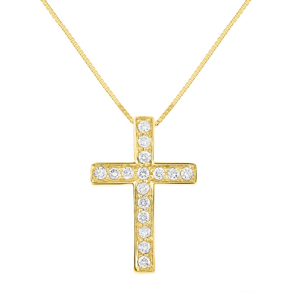 Rylos Diamant-Kreuz-Anhänger Halskette 14 Karat Gelbgold 1/4 CTTW
