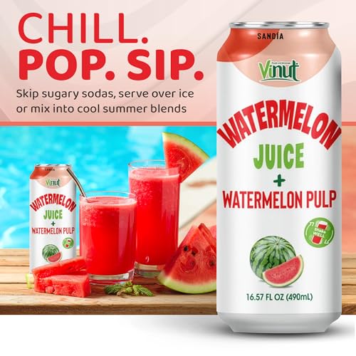 Image of Vinut Natural Watermelon Juice Drink with Pulp, (16.57 fl oz, Pack of 12) Real Watermelon Juice, No Sugar Added, Gluten Free, GMO-Free