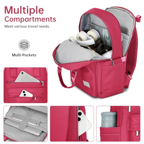 Image of Carry On Luggage 22x14x9 Airline Approved, 22 Inch PP Hardshell Luggage Carry-on Suitcase with Spinner Wheels, Carry On Suitcase Set for Women(Rose Red)