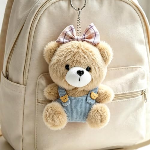 BharatBazaar Plush Keychain Blue Bear with Bowtie (Multicolour)