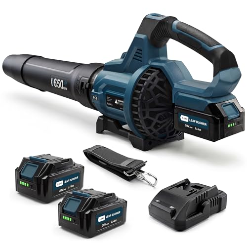 LOSART Leaf Blower Cordless, 650CFM & 3 Speed Levels, Electric Cordless Leaf Blower with 2x5.0Ah Battery Powered, Blowers for Lawn Care, Yard, Blowing Leaves, Dust, Snow(Blue)