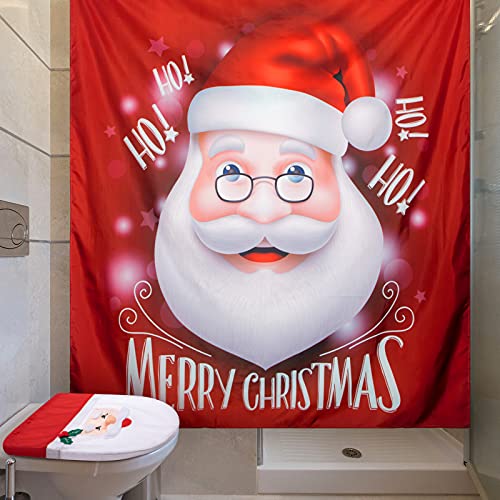Weihnachten Toiletten Set 3 Stücke Weihnachtsmann WC Sitzbezug Set und Duschvorhänge, Weihnachtsmann auf Toiletten Ornament für Weihnachtliche Haus Dekorationen Badezimmer Dekor – Bild 5