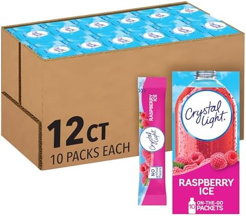 Crystal Light Raspberry Ice Powdered Drink Mix, 120 ct Pack, 12 Boxes of 10 On-the-Go-Packets