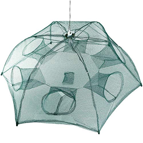 TeqHome Fishing Net Trap, Portable Folded Umbrella Shaped 6 Holes Fish Shrimp Minnow Crayfish Crab Baits Cast Mesh Trap