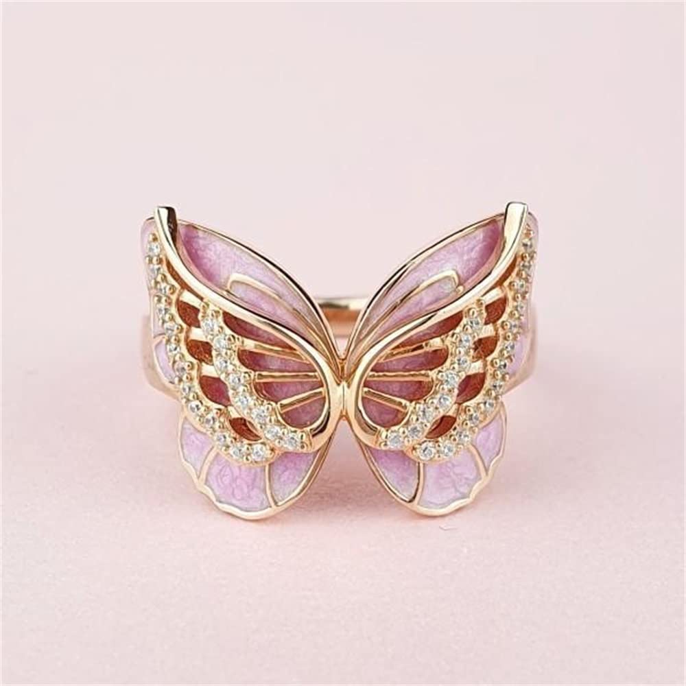 Adjustable 3D Butterfly Crystal Ring For Women - Gold Plated Open Finger Cuff, Aesthetic Gift - View #10