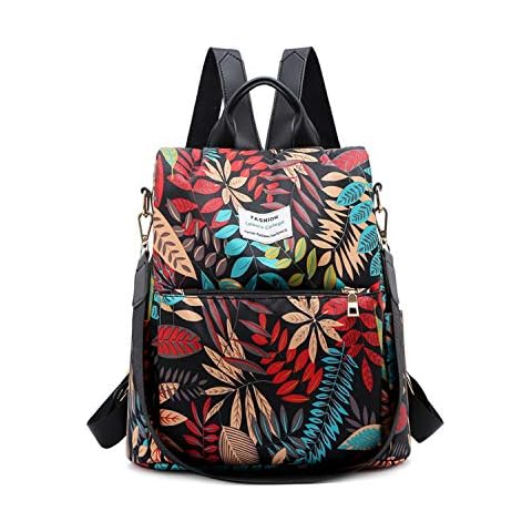 FANDARE Women Backpack Anti-Theft Handbag Girls School Shoulder Bag Casual Daypacks Lightweight Rucksack for Outdoor Travel School Campus Shopping Waterproof Nylon Maple Leaf Cover