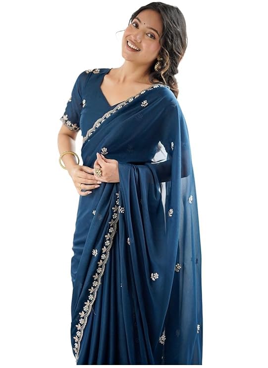Image of Star Georgette Saree with Sequin Embroidery Work and Embroidered Blouse (Star-104)