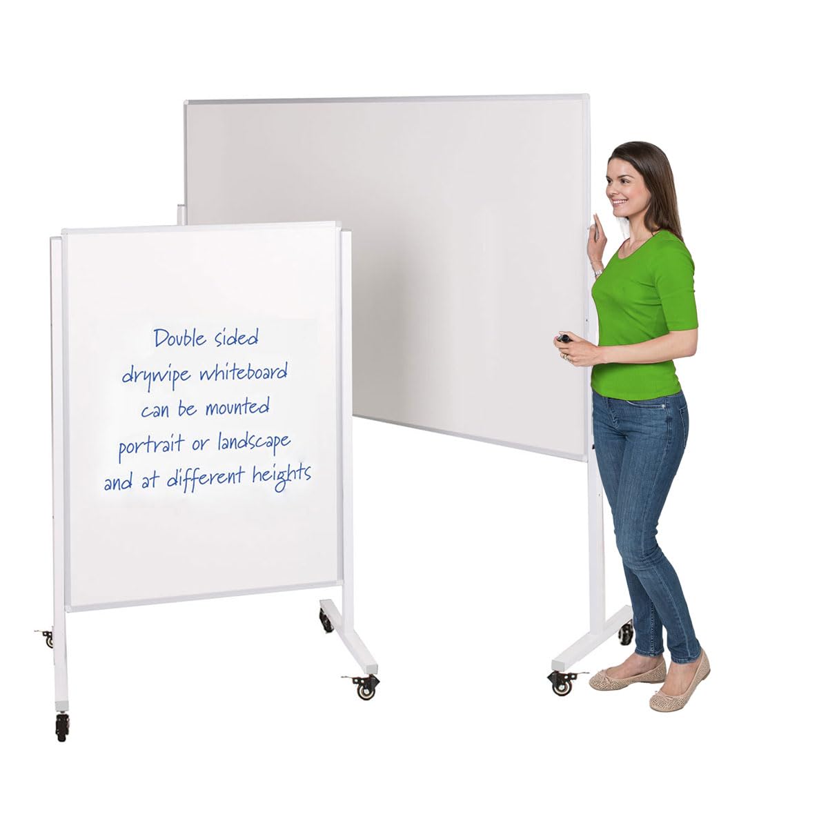 Metroplan Versatile Mobile Magnetic Whiteboard, 120 x 120 cm, Double-Sided, Height-Adjustable, White Powder-Coated Frame, with Lockable Castors - Ideal for Office, School, Training