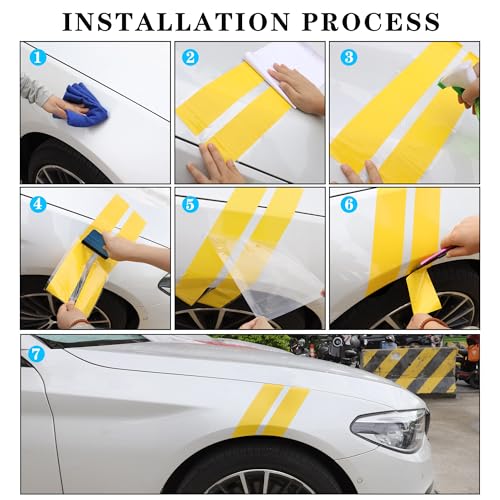 Image of TOMALL 2 Pair Racing Sport Stripe Vinyl Decals for Car Fender Hood Bumper Trunk Auto Stripe Graphic Stickers Decorations for Pickup Vehicle SUV Truck Off-Road (Yellow)