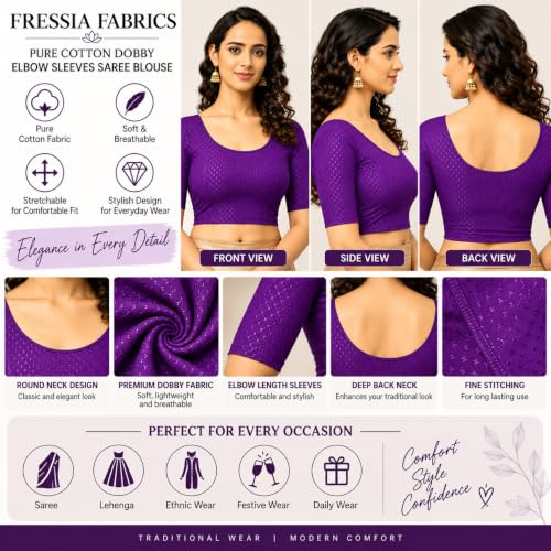 Image of Fressia Fabrics Women's Black Cotton Stretchable Readymade Saree Blouse