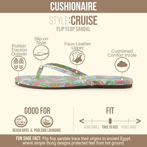 Image of CUSHIONAIRE Cruise Lightweight Womens Flip Flops, Comfortable Beach Sandals for Women with Cushioned Footbed & Flexible Slip On Design