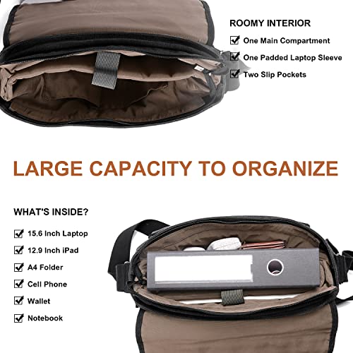 Image of ESTARER Men Messenger Bag 15.6 inch, Computer Work Bag Water-resistant Canvas, Laptop Shoulder Bag Briefcase Satchel, Dark Grey