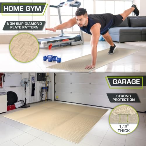 Image of ProsourceFit Exercise Puzzle Mat 1 /2-inch, EVA Interlocking Foam Floor Tiles for Home Gym, Workout Equipment, Kids Play Areas, Beige, 48 SQ FT - 12 Tiles