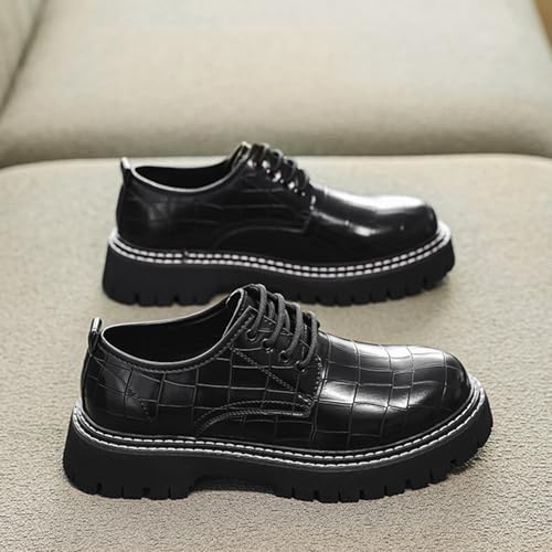 Men's Printed Lace Up Platform Lugs Sole Loafers Fashion Leather Non-Slip Heightening Derby Shoes Classic Round Toe Comfort Slip On Dress Shoes for Wedding Office Business Loafers for Men4
