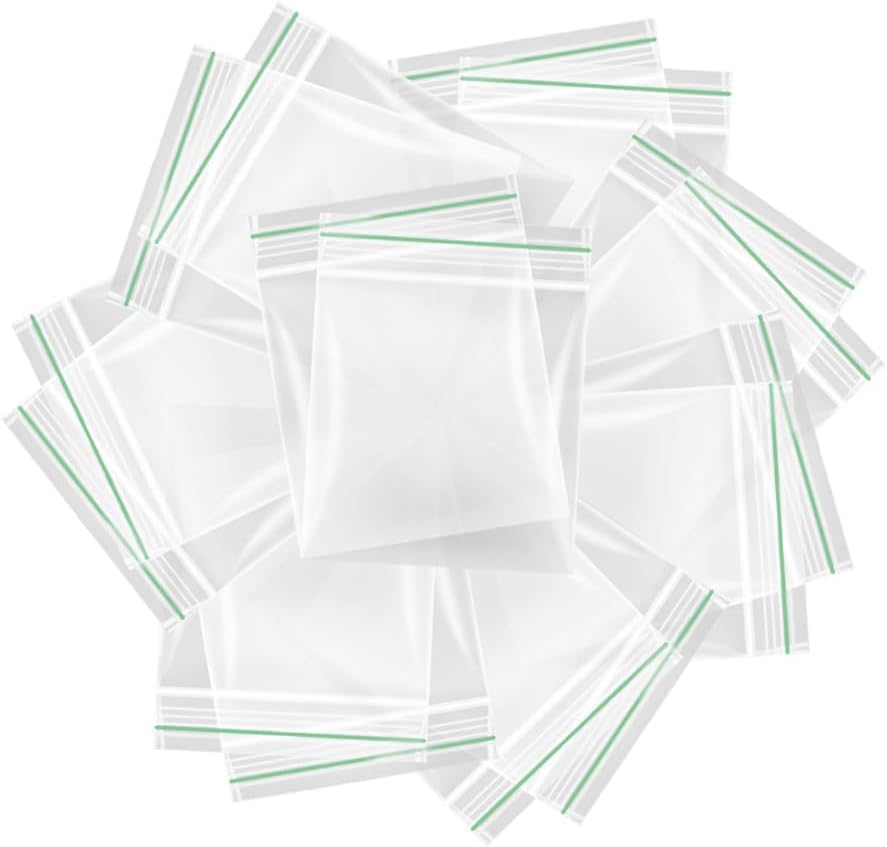 DEALONIC Grip Seal Resealable Zip Lock Bags 100 Pack (25mm x 25mm) Small Transparent Plastic Zipper Gripseal Bags for Jewellery Coins Screws Beads Buttons & Tiny Item Storage