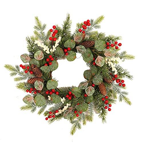Betos Corona de Navidad, corona de puerta de 55 cm guirnalda de bayas y cono de pino para colgar en la puerta,...