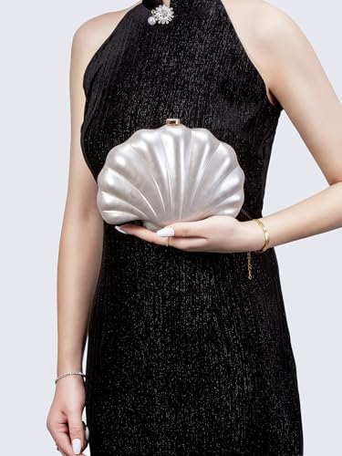 Image of Women Pearl Shell Acrylic Clutch Shell Purse Chain Shoulder Bag Ladies Wedding Clutch Prom Evening Handbag