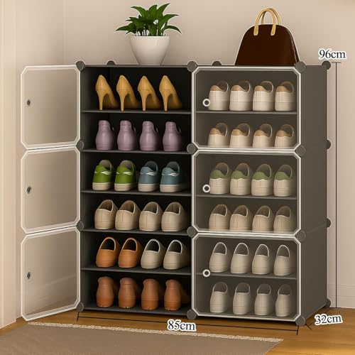 Image of Premium Modular Plastic Shoe Rack for Home | 12 ๐๐๐๐๐
Shoe Rack with 6 Doors, Hook Holder for Home Storage Organizer with Metal Door Frame to Cover Chappal Slipper Sandals Shoes - Grey