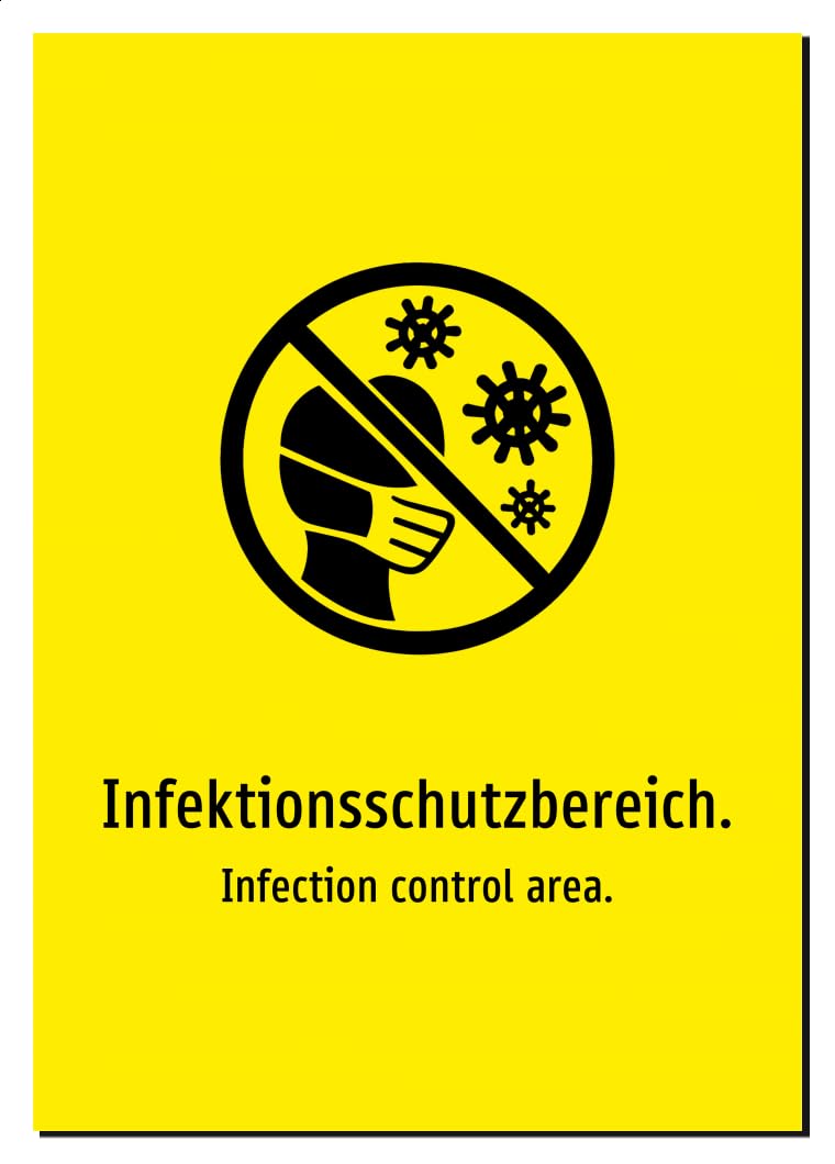 32334-DEEN-S-09 | Infektionsschutzbereich Schild Deutsch Englisch | Aluminiumschild A2, 594 x 420mm | mit Symbolgrafik und Text