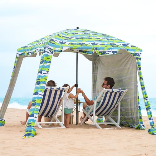 Beach Cabana - 6FT Beach Umbrella with UPF 100+ UV Protection & Sunshade Curtain - Waterproof Tent - Portable Shade, Easy to Set Up, Perfect for Family & Friends (Shark)