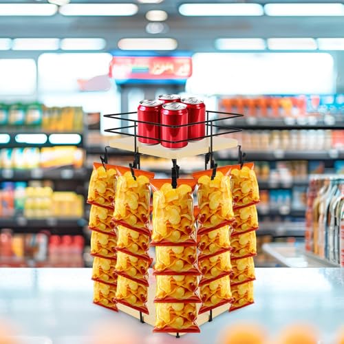 Penitue Chipstütenhalter, 8 Etagen 40 Clips 360° Drehbar mit Aufbewahrungskorb Ideal für Kartoffeln Chips Süßigkeiten und Getränke für Partys Büro Küche und Arbeitsplatte