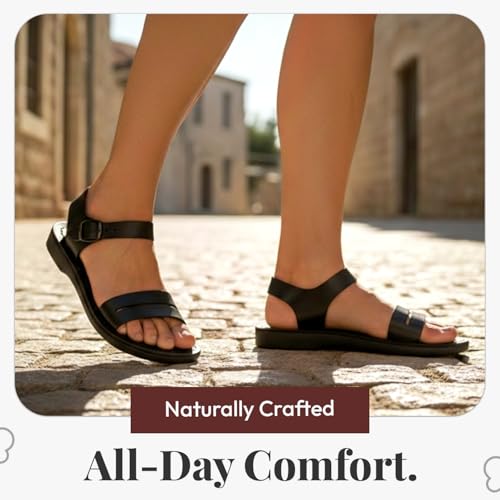 Image of Holy Land Market Men /Women Biblical Jesus Leather Sandals /Slides From Jerusalem (Samaria Style I)