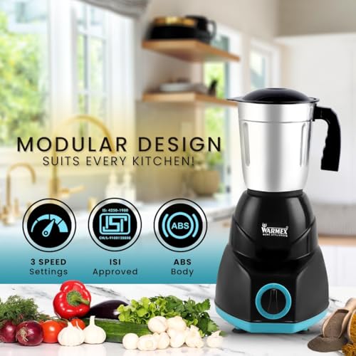 Image of Warmex Mixer Grinder 1000 Watt | Multipurpose 3 Stainless Steel Jars | 300ml + 1000ml + 1500ml | 3 speed settings heavy duty motor for perfect grinding & blending | 2 Year Warranty by Warmex