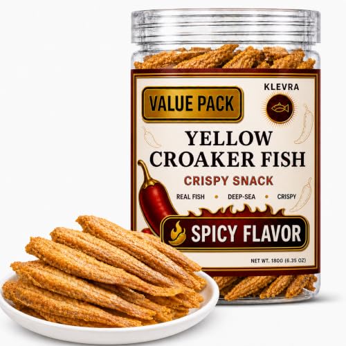 KLEVRA Deep Sea Yellow Croaker Fish Crispy Snack, Spicy, 6.35oz J...